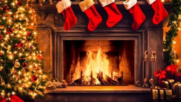 НОВОГОДНИЙ КАМИН 4K/Новогодняя музыка /1час /ФОН /ФУТАЖ #релакс #фон #футажи #рутуб #видео #топ