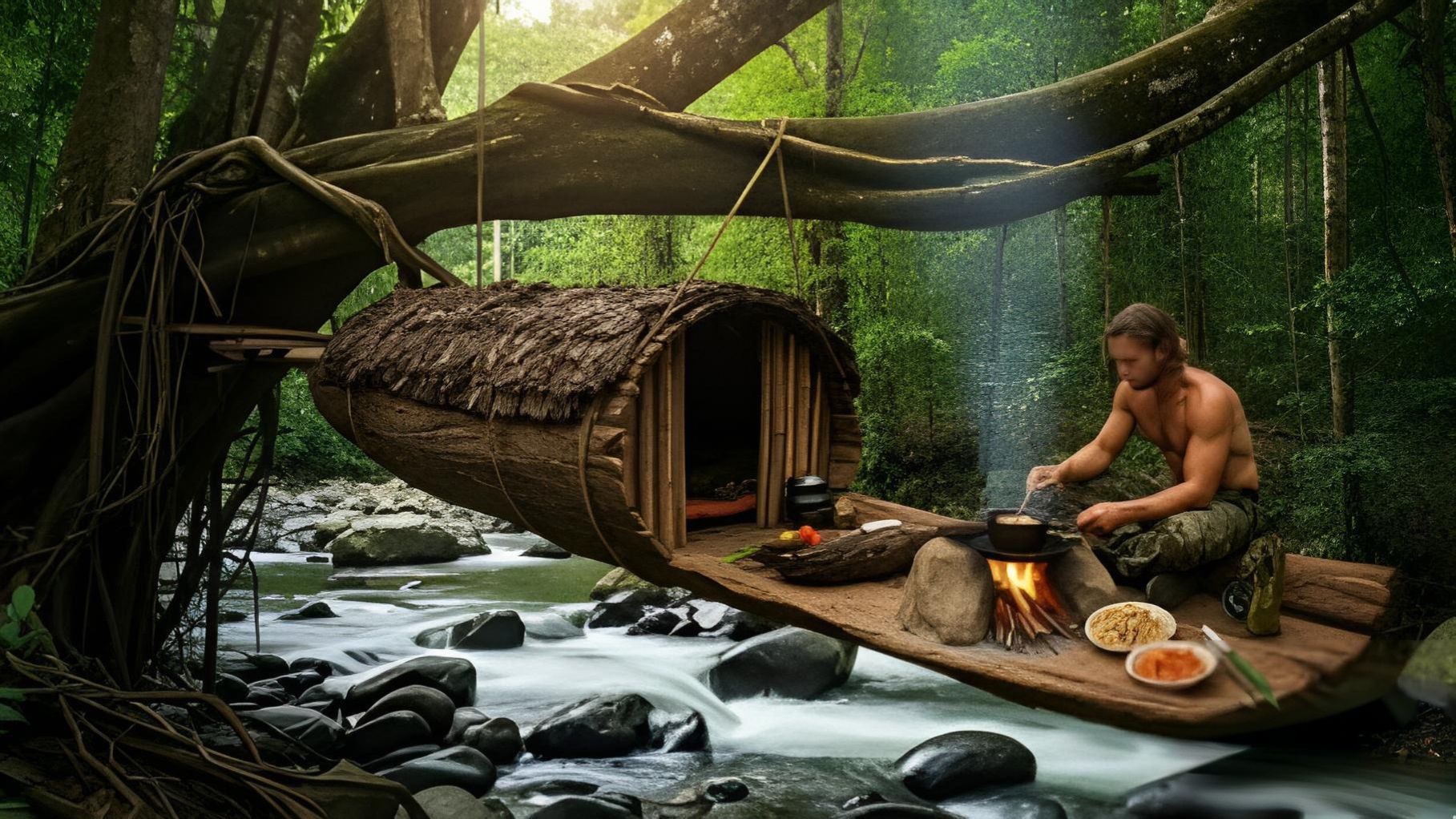 Строим дом у реки, дом на дереве и дом под землей. Строим дома и выживаем в тропическом лесу. смотреть онлайн