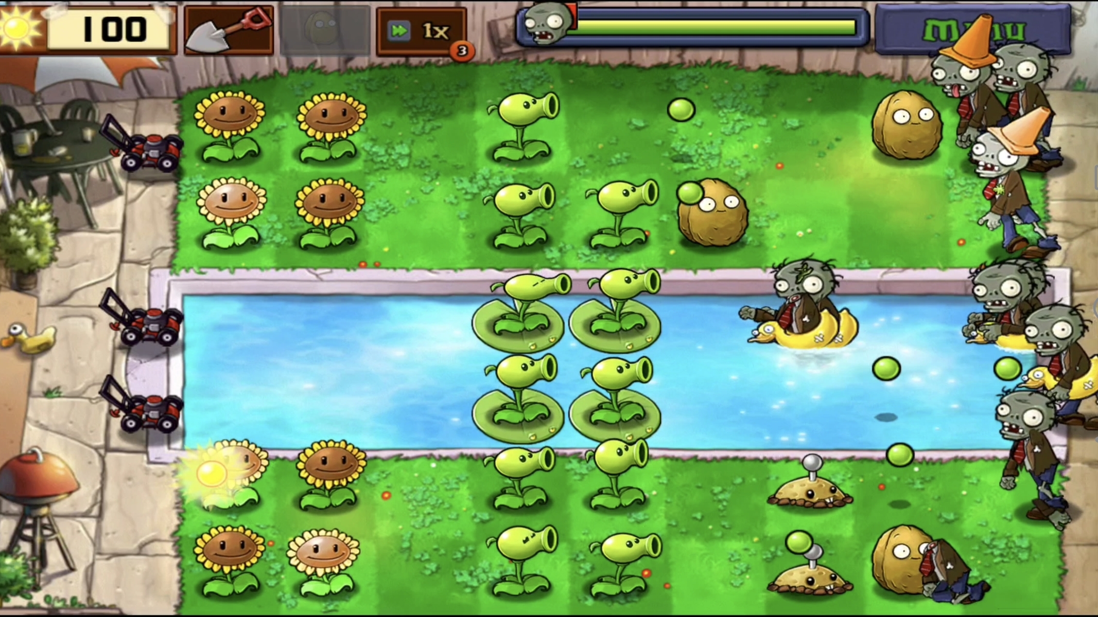 Зомби против растений. Бассейн. 1 уровень смотреть онлайн