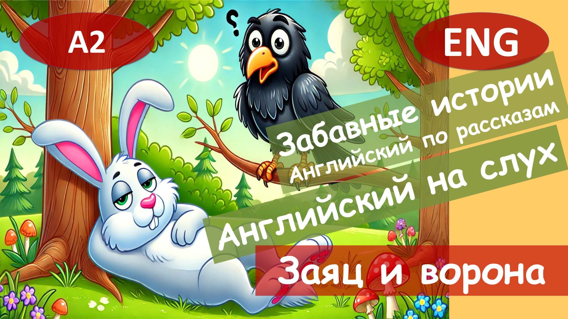 Ворона и заяц. Английский на слух по смешным рассказам для начинающих(А2).Притча. смотреть онлайн