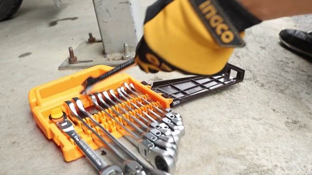 HKSPAR1123, Набор комбинированных трещоточных шарнирных ключей 12 шт. INGCO