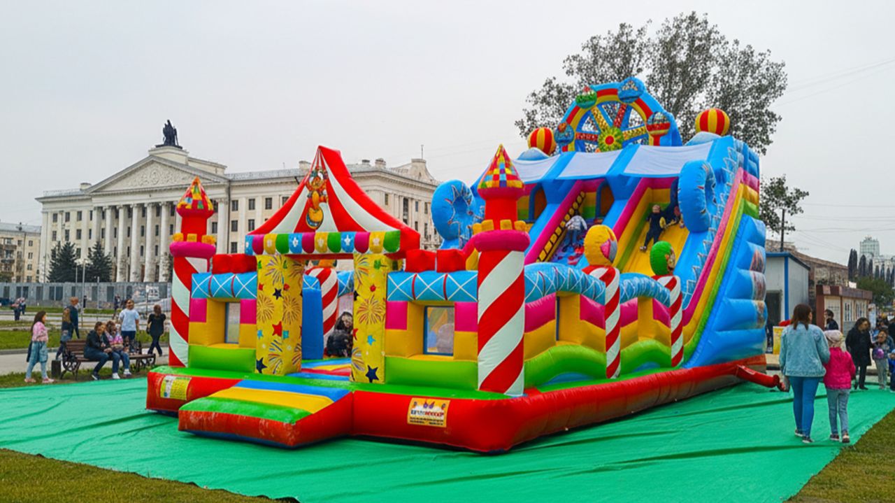 Коммерческий надувной батут «Парк развлечений 5» 12*6*7 м смотреть онлайн