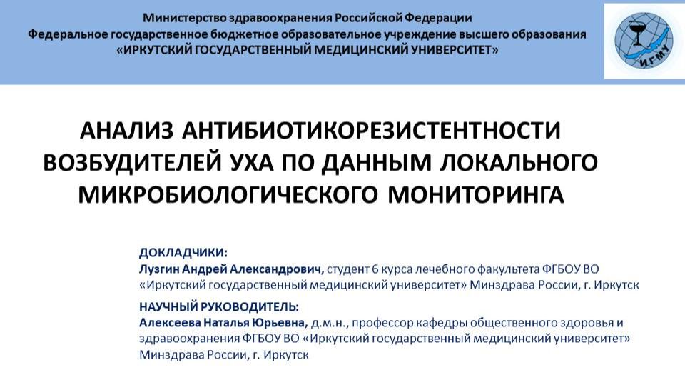 Анализ антибиотикорезистентности возбудителей уха по данным локального микробиологич-ого мониторинга