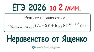 Задача от Ященко — ЕГЭ 2026 профиль — неравенство за 2 мин