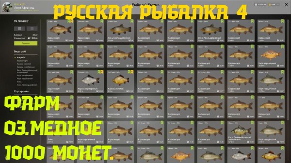 Русская рыбалка 4. оз. Медное. Фарм 1000 Монет. Трофеи без пва!!!