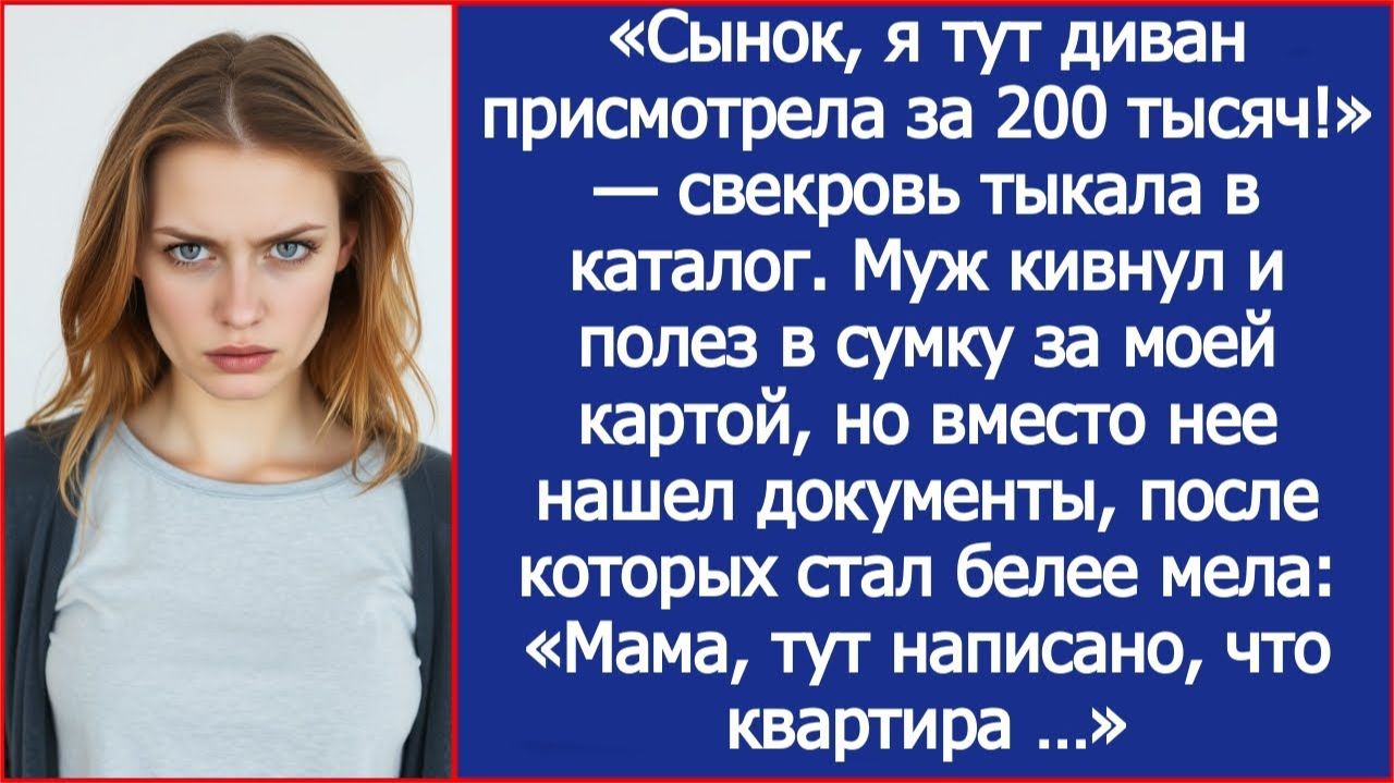 «Сынок, я тут диван присмотрела за 200 тысяч!» Муж кивнул и полез в сумку за моей картой, но смотреть онлайн