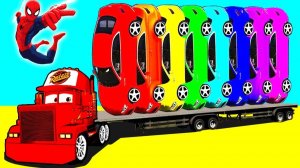 Человек-паук и Грузовик Мак с красочными машинками. Мультфильмы для детей и малышей. Мультик машинки