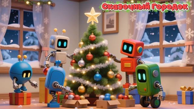 Роботы наряжают ёлку 🎄Анимация для детей 🎅🎊