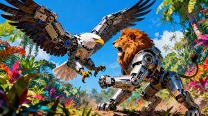 Шок-битва животных-роботов: Орел против Льва — полная трансформация!