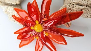 брошь красный цветок ручная работа художественное стекло