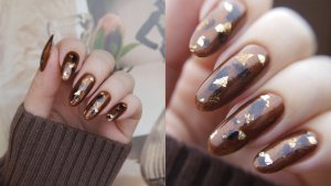 Аквариумный маникюр с поталью (обычный лак)