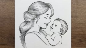 Как нарисовать рисунок ко Дню матери / Женщина с ребенком карандашом -  подарок для матери