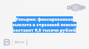 Говырин: фиксированная выплата к страховой пенсии составит 9,5 тысячи рублей