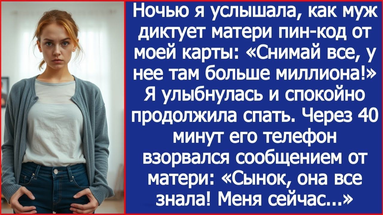 Ночью я услышала, как муж диктует матери пин-код от моей карты. Я только улыбнулась. А через 40 мину смотреть онлайн
