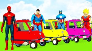 Цветные маленькие полицейские машинки и супергерои с человекам-пауком. Мультфильмы для детей.