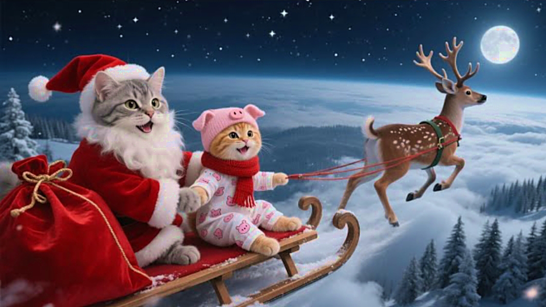 Мультики для детей, котик вместе с дедом морозом разносит подарки, мультфильм/мультики смотреть онлайн
