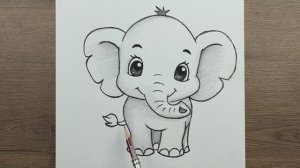 Как нарисовать Милого Слона карандашом шаг за шагом — Урок для начинающих