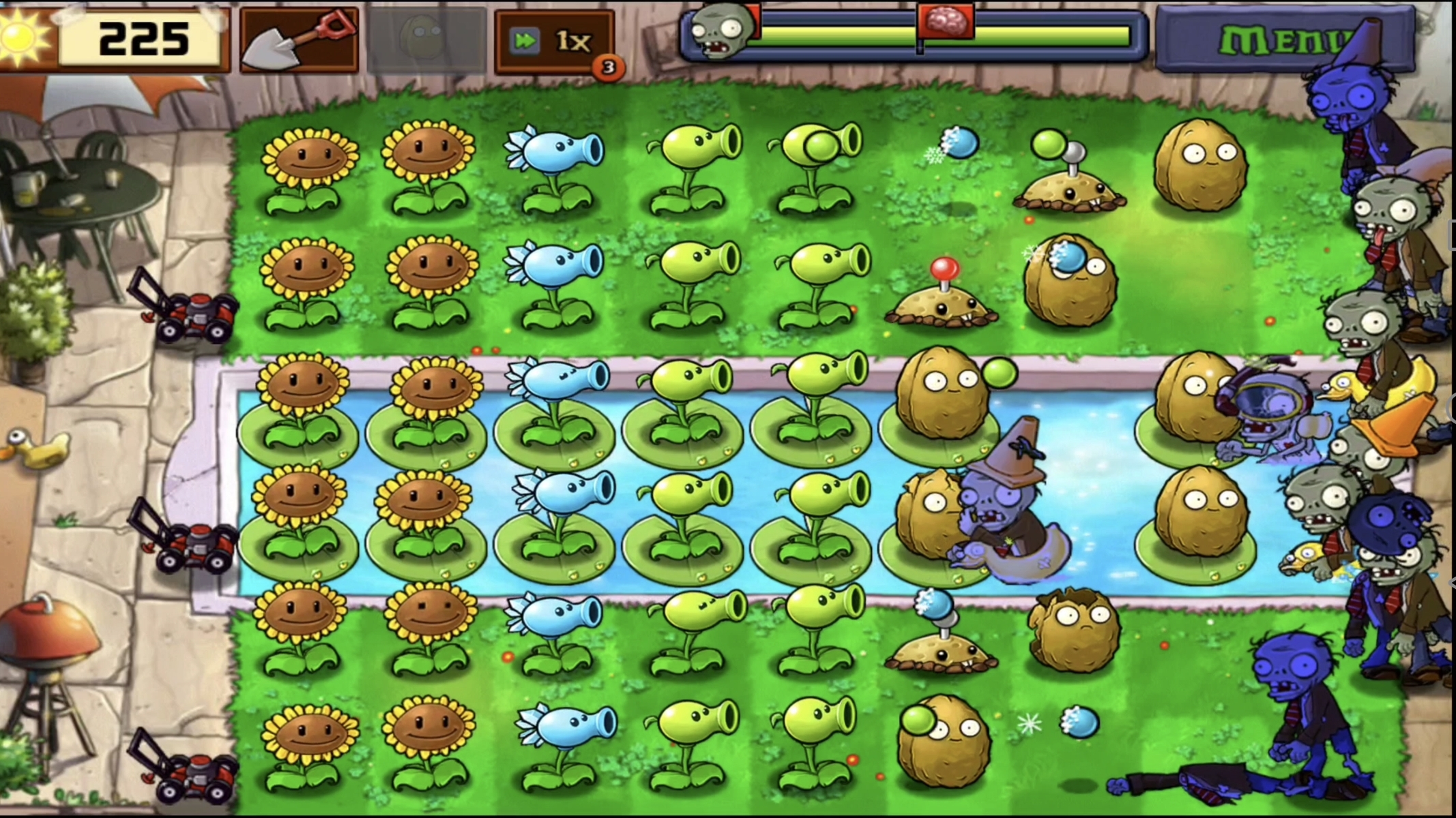 Зомби против растений. Бассейн. 3 уровень смотреть онлайн