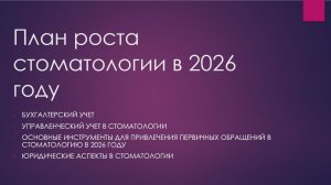 План роста стоматологии в 2026 году - бухгалтерия, маркетинг, управленческий и юридический учет