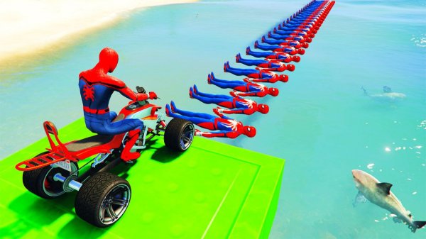 Человек-паук и Супергерои на квадроциклах против акул ГТА 5