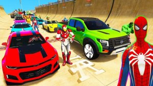 ЧЕЛОВЕК-ПАУК Супер Гонки на спортивных машинах на Мега Рампе! СУПЕРГЕРОИ на гоночных автомобилях!