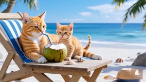 😹Мама кошечка отдыхает со своим маленьким сыночком на море🔥