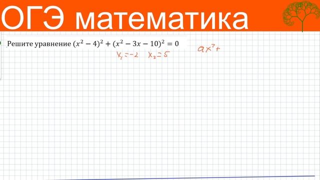 № 20 ОГЭ Решение уравнения на сумму квадратов.