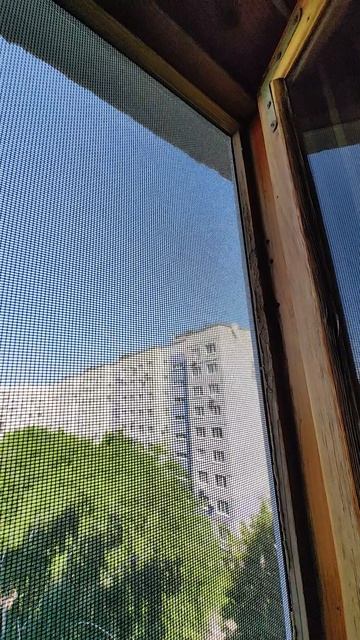 Установленная москитная сетка на деревянную раму окна  #москитныесетки