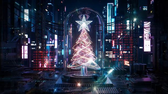 Неоновый город и цифровая киберпанк‑ёлка  | Фоновое новогоднее видео для стримов и вечеринок