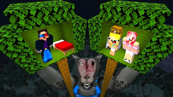 🐺🌳СПРЯТАЛИСЬ НА ДЕРЕВЬЯХ ОТ БОЛЬШОГО СТРАШНОГО ВОЛКА В МАЙНКРАФТ! ШЕДИ ЛЕСКА И НУБИК MINECRAFT