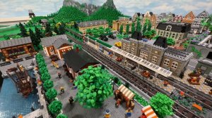 Мужчина строит огромный город из Lego.