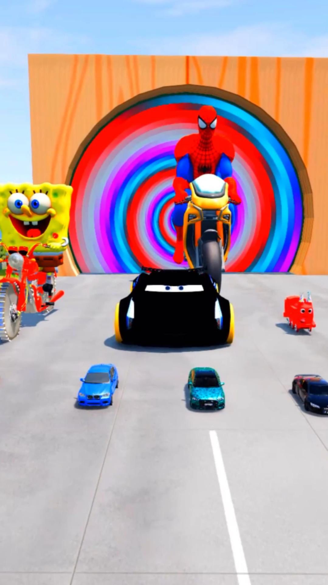 Большой Человек Паук на Мотоцикле против поезда | Beaming drive смотреть онлайн