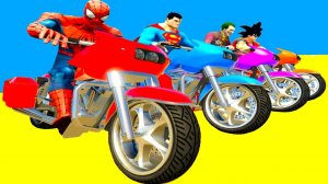 Веселый мультфильм про человека-паука и супергероев на мотоциклах и гидроциклах для детей и малышей