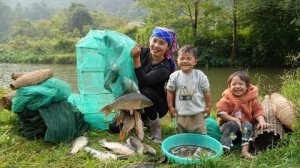 Ловим гигантскую речную рыбу в пластиковые садки вместе с маленьким сыном, чтобы продать.