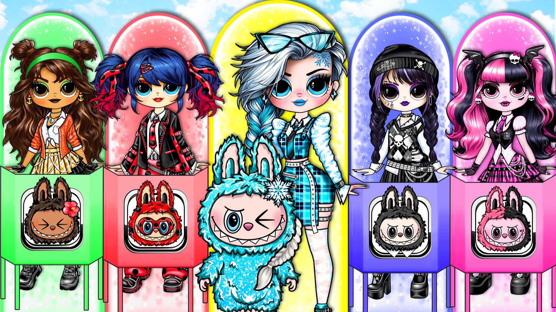 Лабубу для Ледибаг, Эльзы, Моаны, Венсдэй и Дракулауры - Бумажные Куклы и Сюрпризы смотреть онлайн