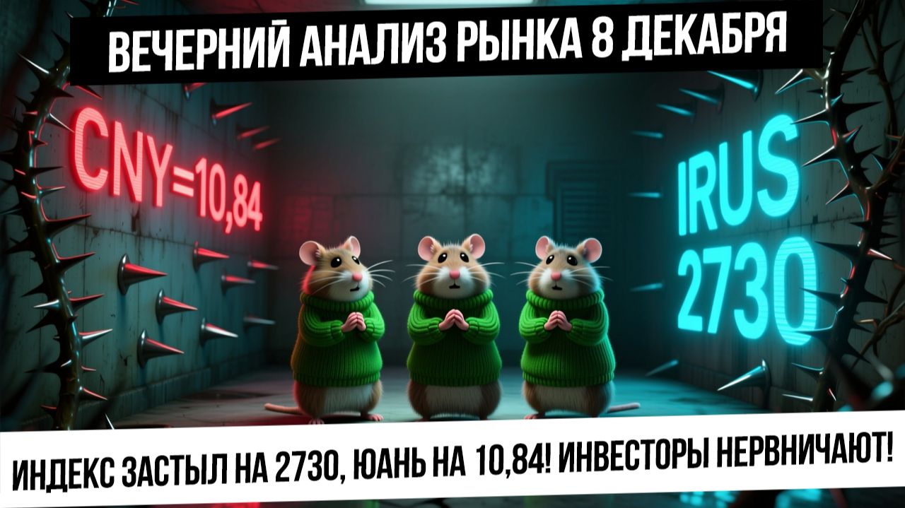 Вечерний анализ рынка 8 декабря. Индекс не смог пробить 2730! А юань-рубль 10,84! Инвесторы боятся! смотреть онлайн