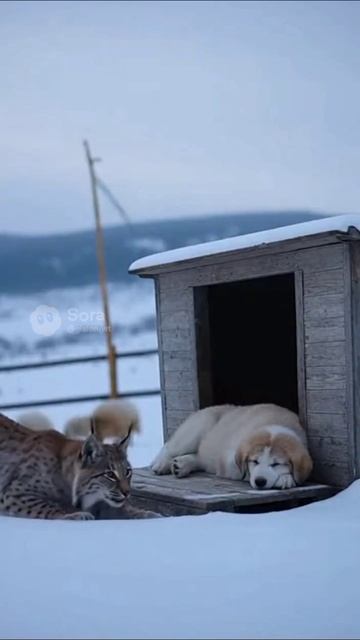 Рысь напала на щененка!