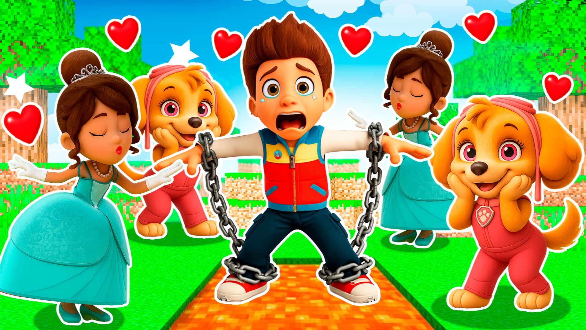 100 БЕЗУМНЫХ ФАНАТОК СКАЙ и ПРИНЦЕССА ВЗЯЛИ РАЙДЕРА В ПЛЕН в МАЙНКРАФТ PAW PATROL МУЛЬТИК смотреть онлайн