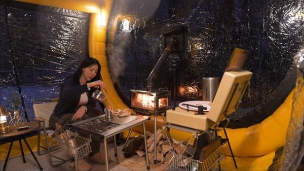 Kirin Camp ❄️КЕМПИНГ В СНЕГУ С НОВОЙ НАДУВНОЙ ПАЛАТКОЙ