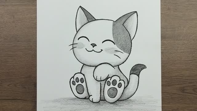 Как нарисовать очаровательную милую Кошку карандашом, Пошаговое руководство по рисованию смотреть онлайн