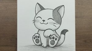 Как нарисовать очаровательную милую Кошку карандашом, Пошаговое руководство по рисованию