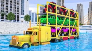 Гигантский грузовик в сложной ситуации | Автомобили тонут от наводнения | Мультфильм о полицейском