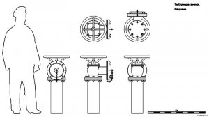 Трубопроводная  арматура B.  Чертёж.  Piping valves B. Drawings.