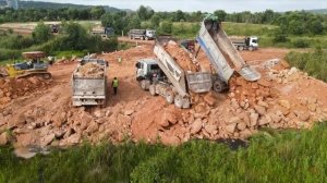 Part_5. Строительство дороги с использованием горного камня. Бульдозер толкает камни.