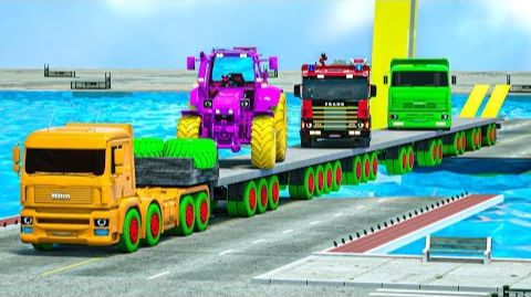 Большой длинный Камаз, Пожарная машина, Трактор | Ситуация под мостом | Мультик