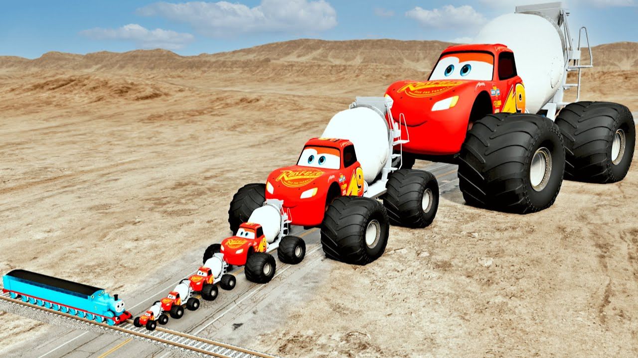 Маквин-бетономешалка на ОГРОМНЫХ колесах против паровозика ТОМАСА! смотреть онлайн