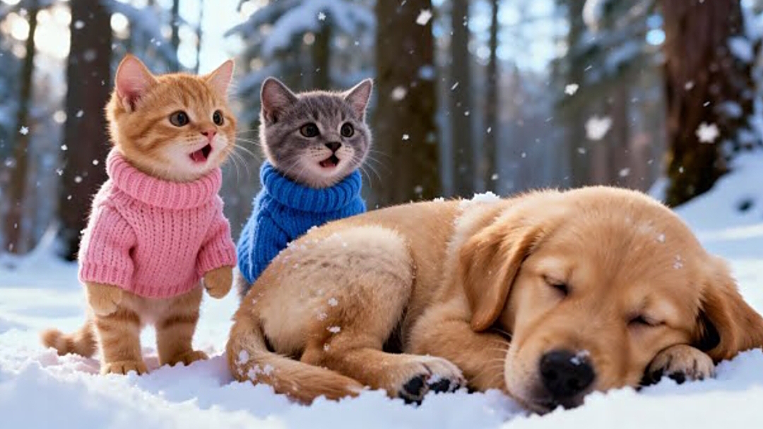 Котики спасают щеночка новогодний день, мультфильм/мультики детям смотреть онлайн