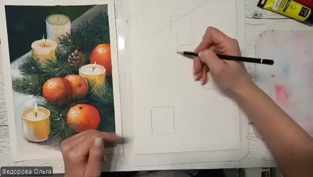 Гуашь. Новогодний натюрморт смотреть онлайн