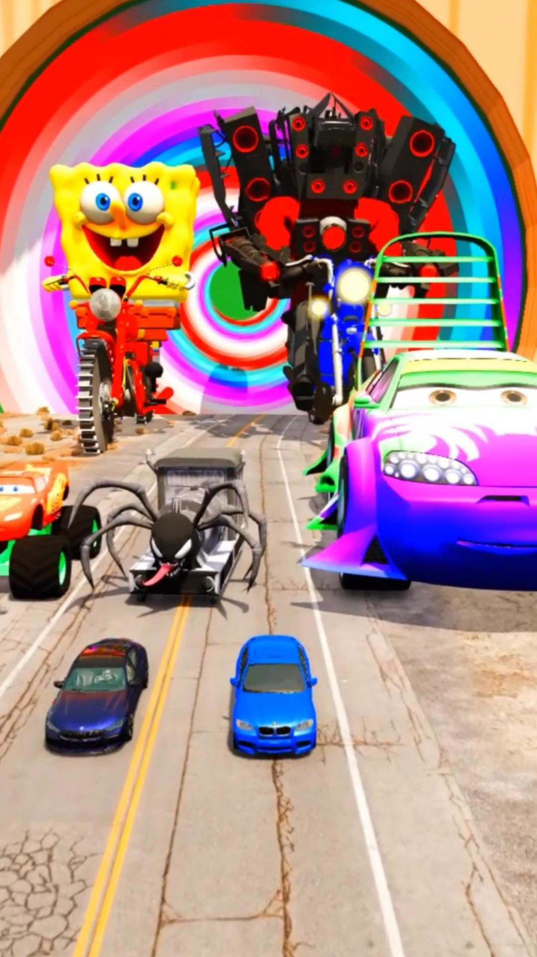 Супер герои на мотоциклах против поездов | BeamNG.drive смотреть онлайн