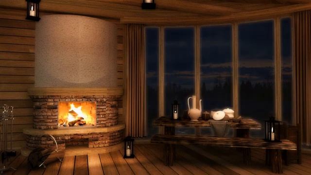 УГЛОВОЙ КАМИН Звук Дождя За Окном Треск Огня В Топке Камина